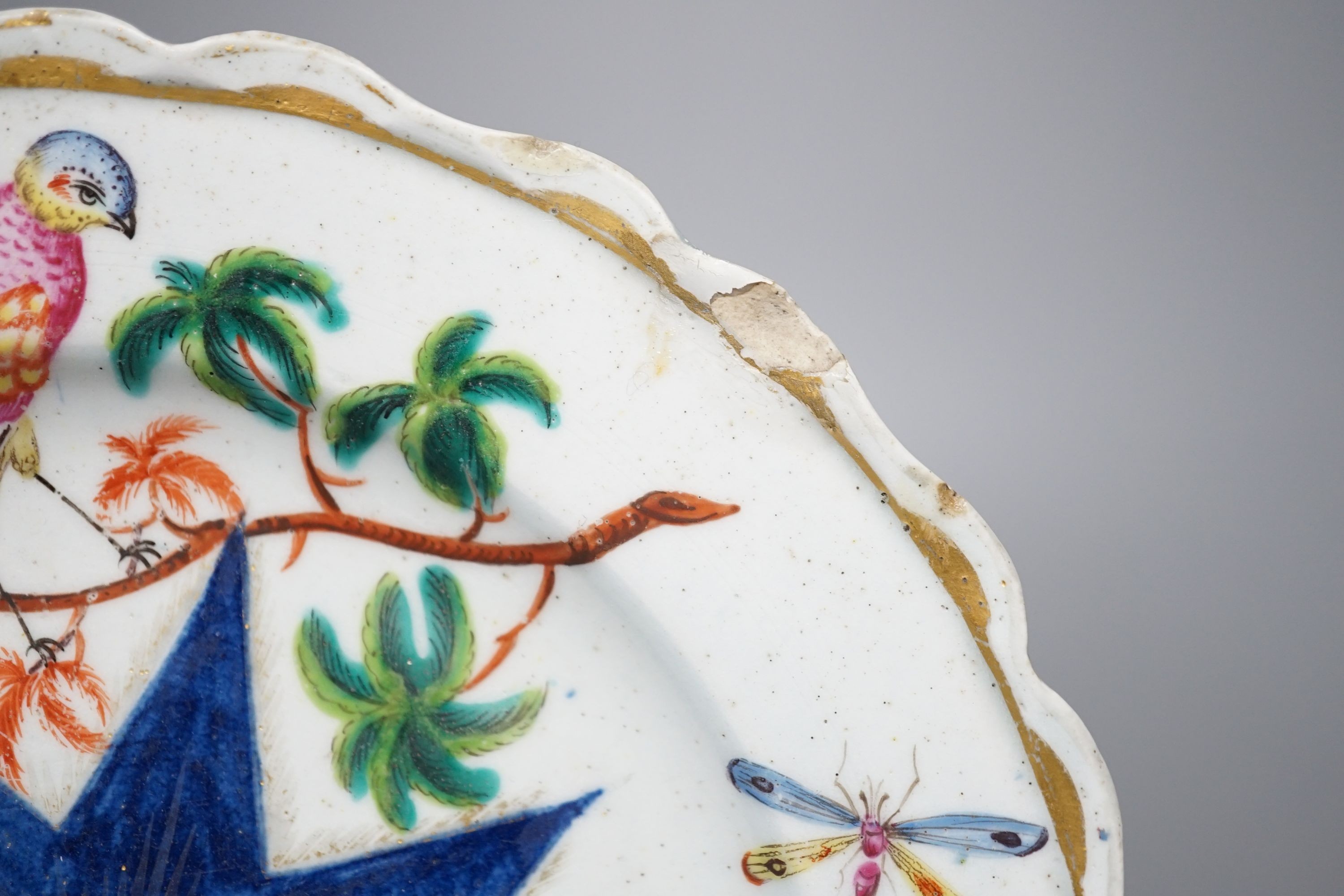 A Bow 'bird' plate c.1760, 20cms diameter